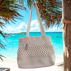 Vintage Worthington Cream Crochet Tote Shoulder Bag